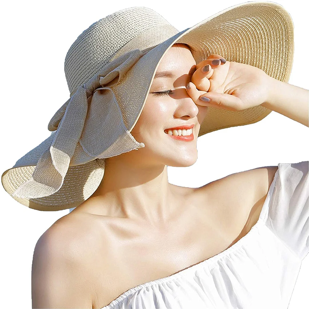 Women's Wide Brim hat Sun Protection Straw Hat Floppy Foldable roll up hat  UV Protection Beach Hats