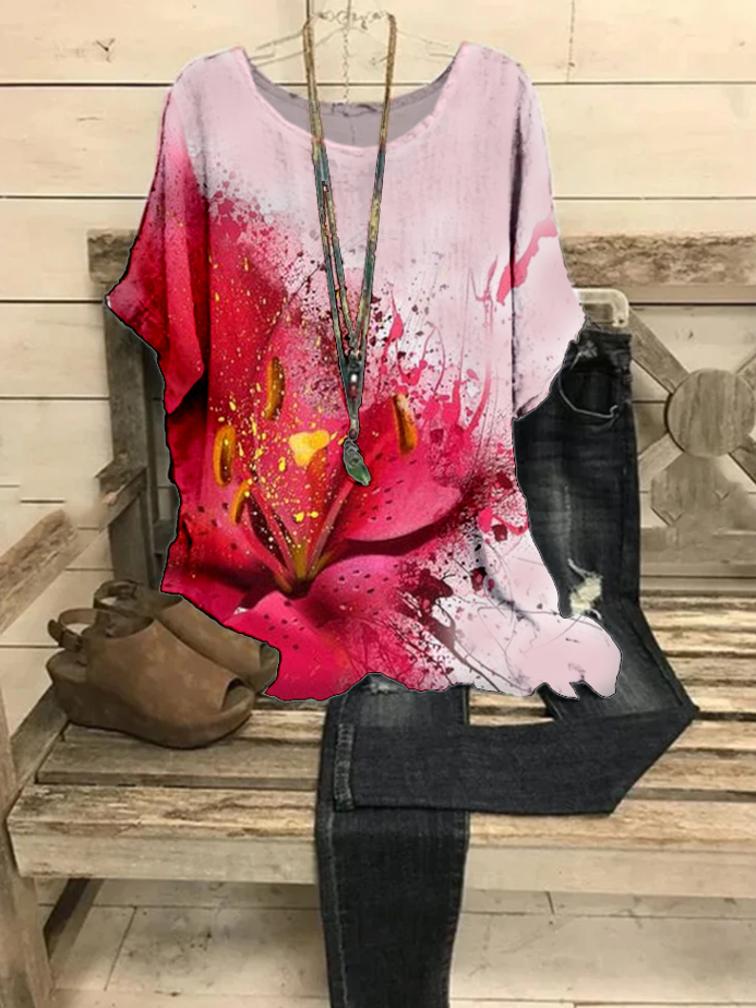Flower Short Sleeve Blouse