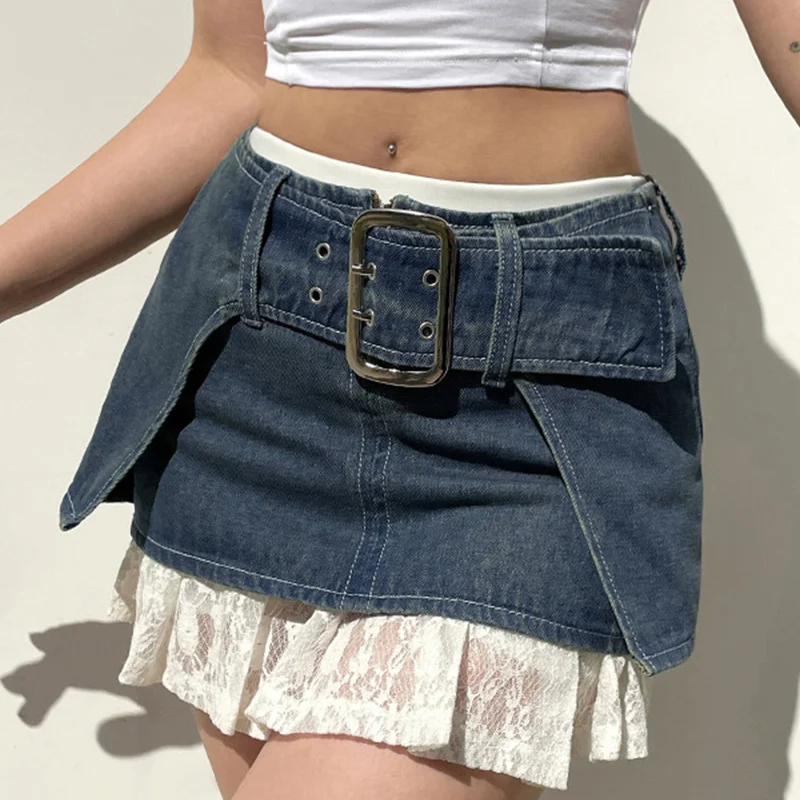 FineGina Sexy Splice Mini Denim Skirt