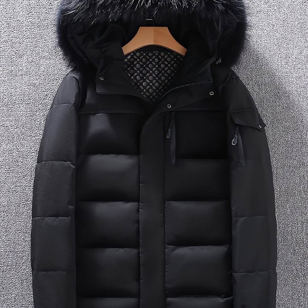 Men's New Winter Fur Collar Hooded Down Jacket, Winter Outdoor Warm Jacket