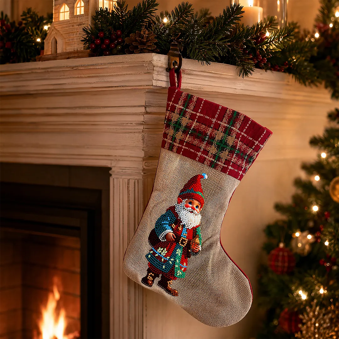 DIY Diamond Painting Christmas Stockings Hanging Ornaments Large Capacity Xmas Socks Pendant Wear Resist Candy Gift Storage Bags for Family Christmas Holiday Party Decoration (Christmas Goblin)