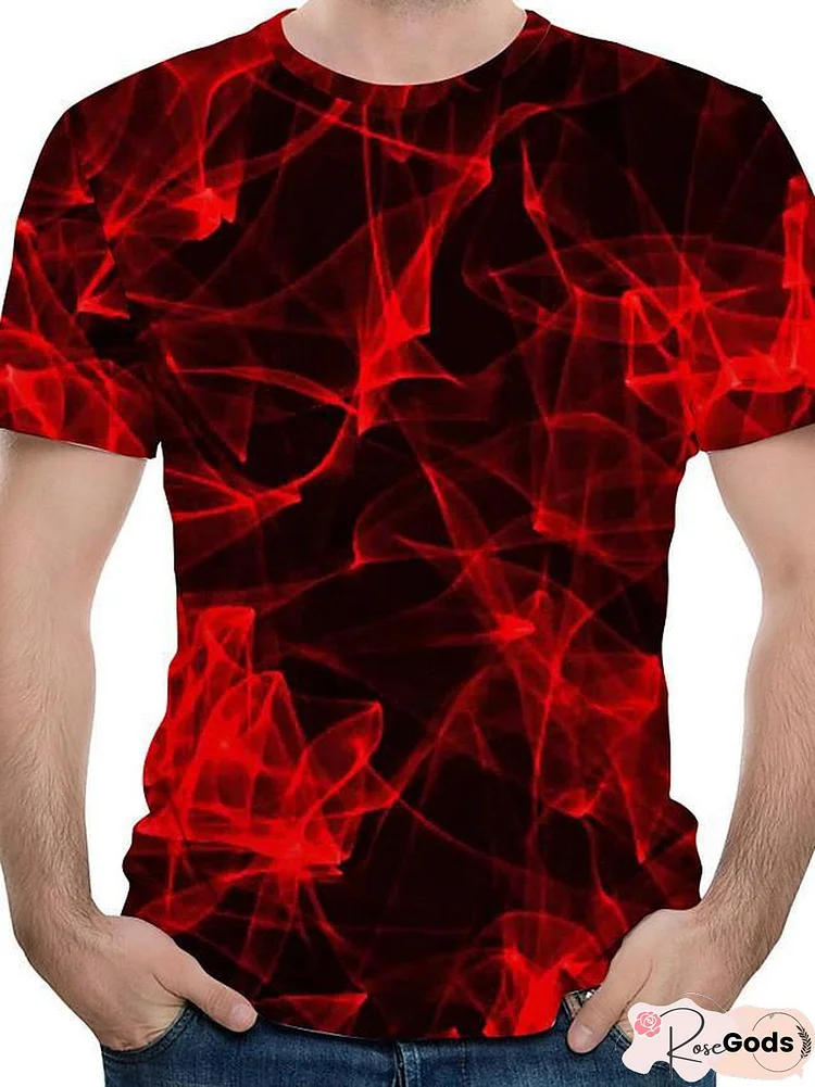 Men's Abstract Graphic T-Shirt Round Neck Red