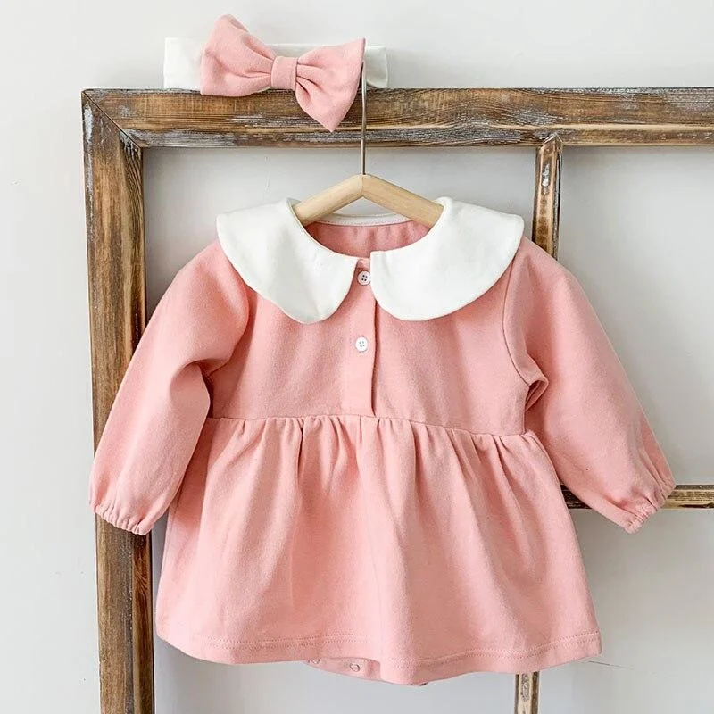 0-3Yrs Spring Kids Boy Girl Long Sleeve Rompers + Hair Band Autumn Infant Baby Girl Newborn Rompers Clothes Baby Girl Rompers