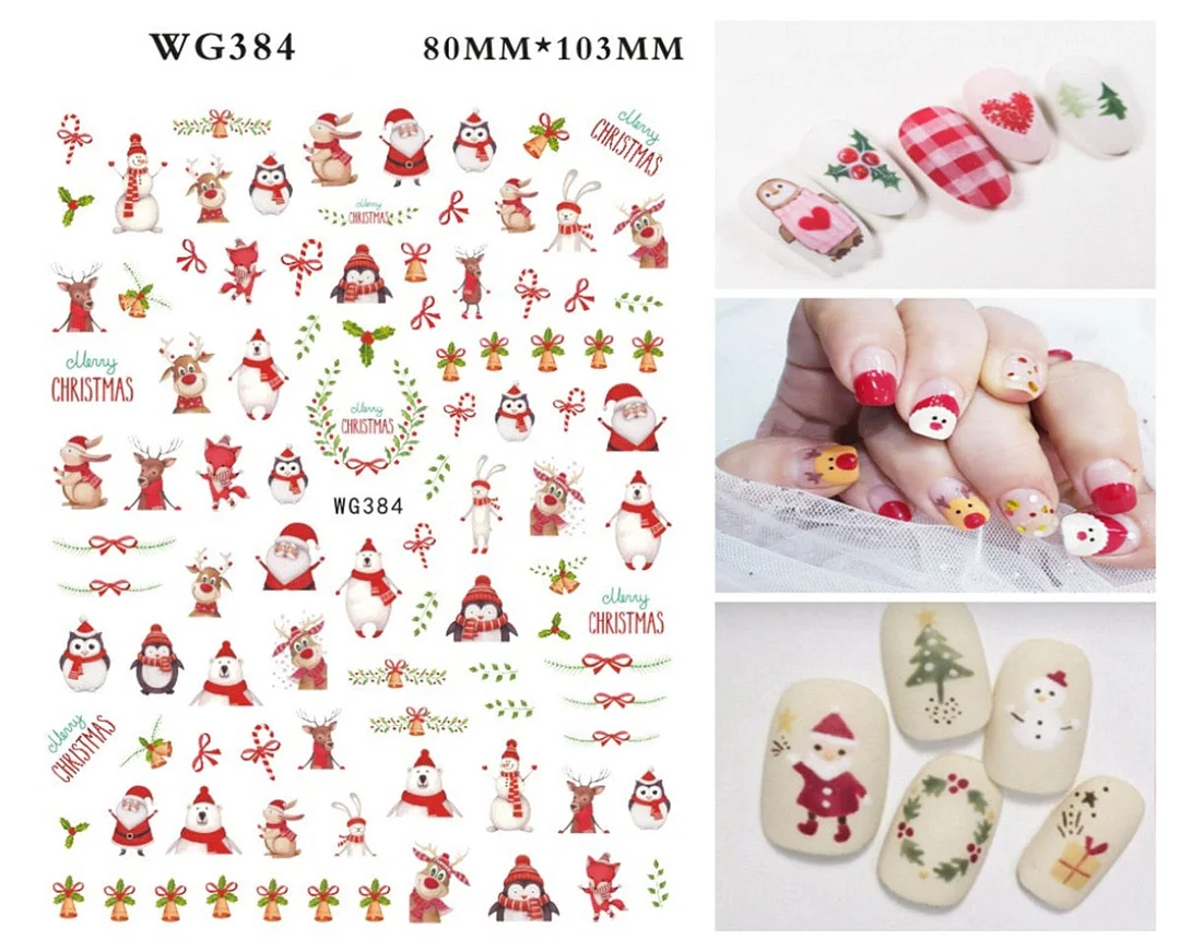 Merry Christmas 3D Nails Sticker Winter Cute Cartoon Sliders Snowflake Elk Xmas Tree Decal UV Gel Polisn Manicures Foils Decor-Nail Inspo