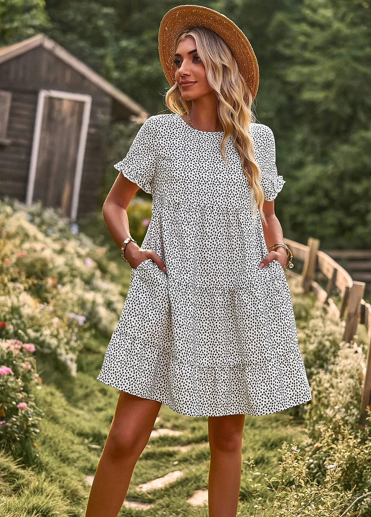 Stylish Short-sleeved Bohemian Casual A-line Dress
