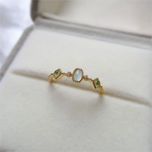 Natural Aquamarine Gemstone Gold Plated Sterling Silver Green Crystal Ring For Women