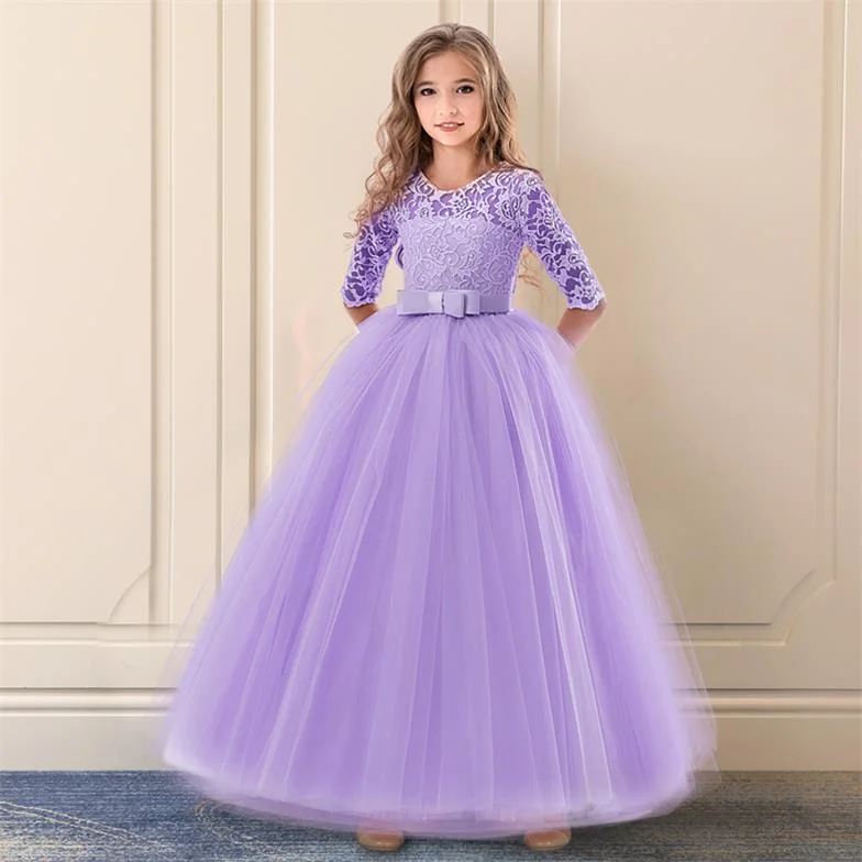 Girls Lace Dress For Wedding Embroidery Party Dresses Evening Christmas Girl Ball Gown Princess Costume Children Vestido 6 14Y