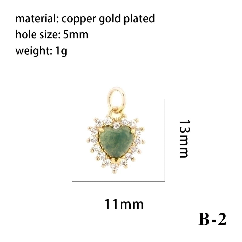 Minimalist Oval Water Droplets Heart Shape Stone Copper Plating Inlay Zircon 18k Gold Plated Charms