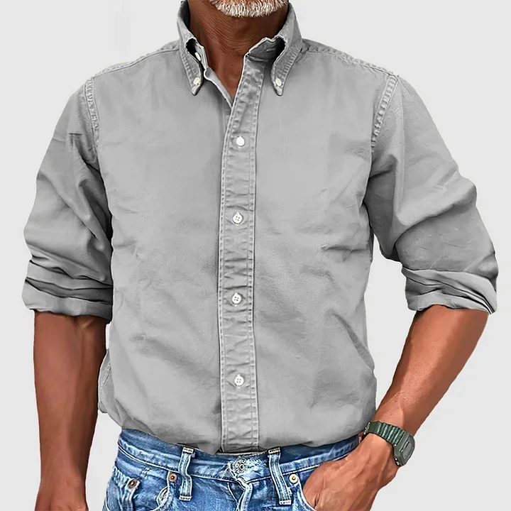 Four Seasons New Men's Daily Shirt Lapel Solid Color Shirt-JRSEE