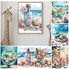 Coquillages de plage-peinture partielle sp&eacute;ciale diamant-30*40cm