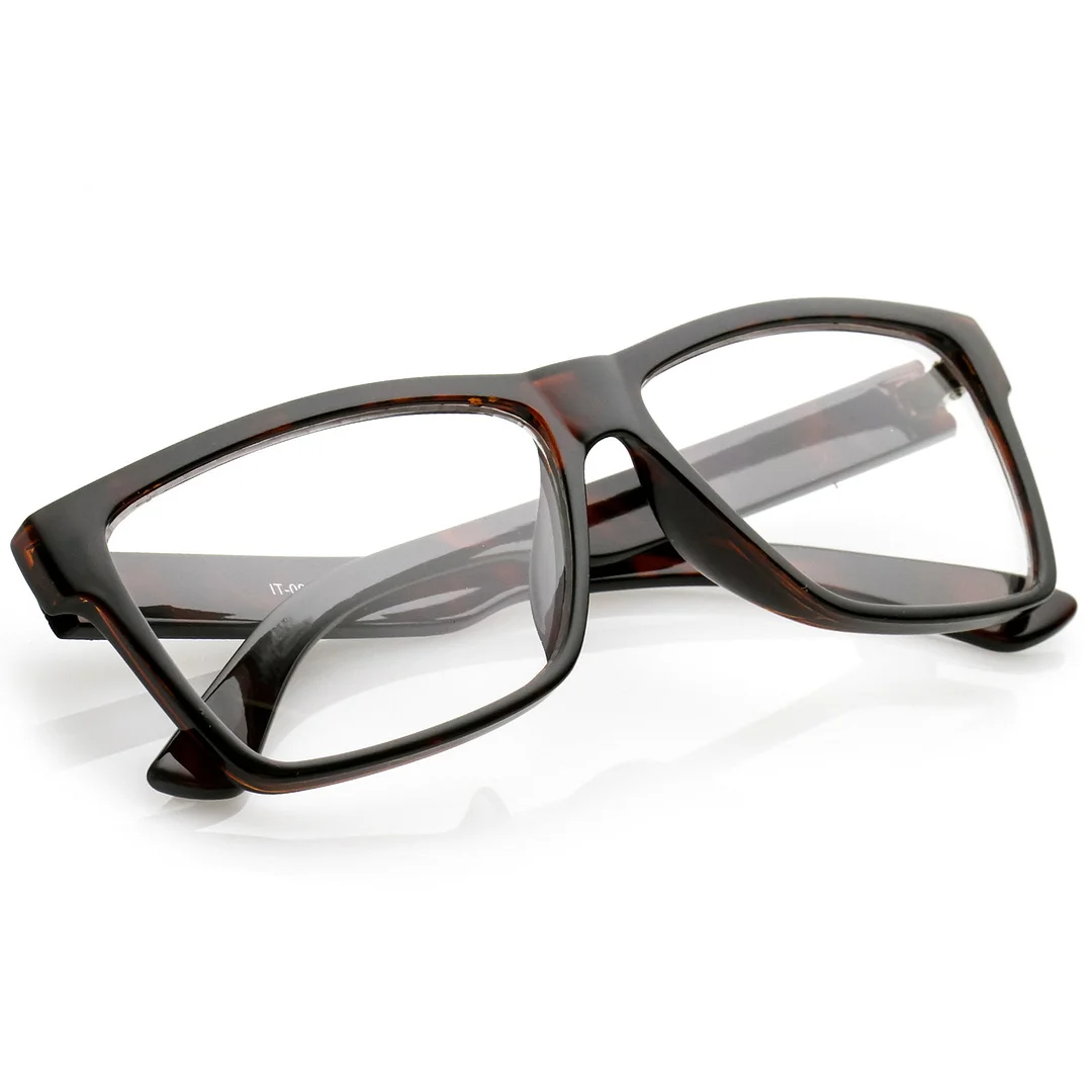 Classic Horn Rimmed Wide Arms Clear Lens Rectangle Eyeglasses 57mm