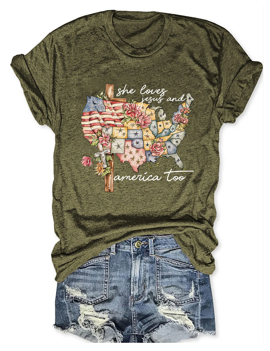 She Loves Jesus And America Too T-Shirt