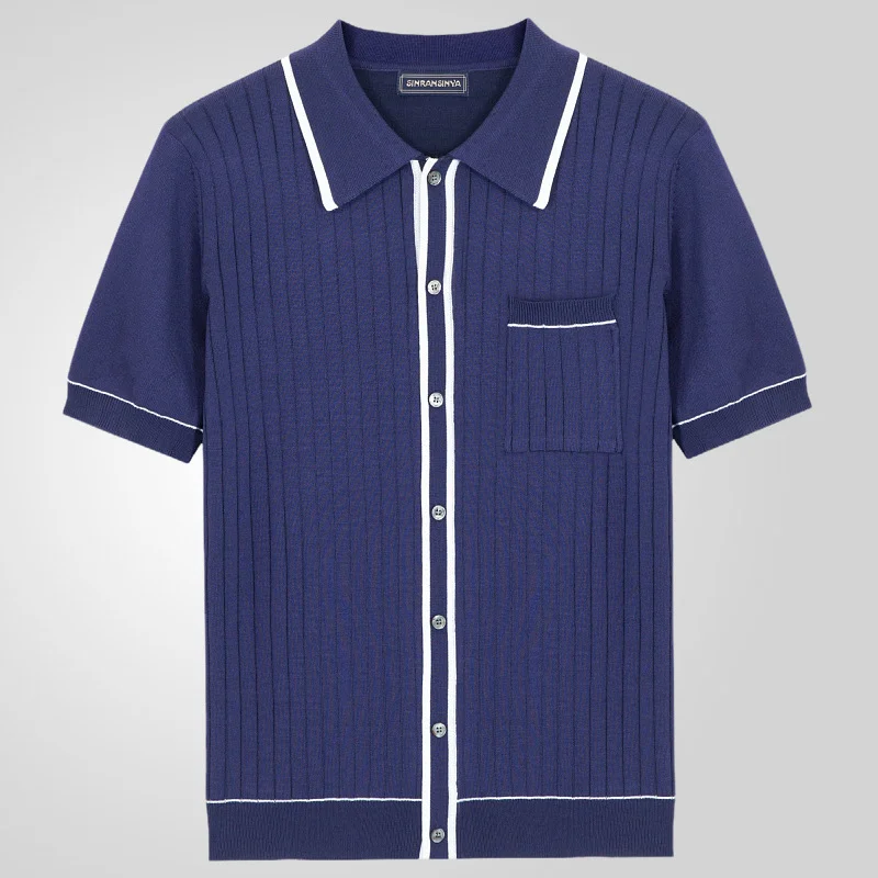 Uveng Uveng Men's New Summer Cardigan Knits Single-Dish Short Sleeve Business Polo Shirtsy0185