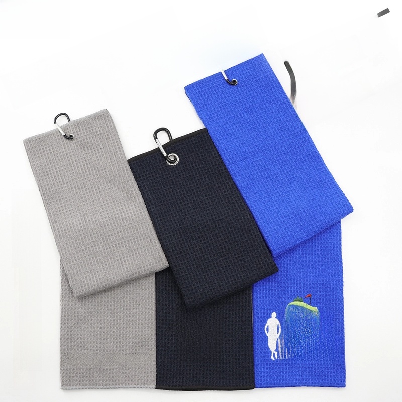 Golf Towel Tri-fold Sports Microfiber Waffle Ball Towel Pineapple Plaid Printed Embroidered Logo