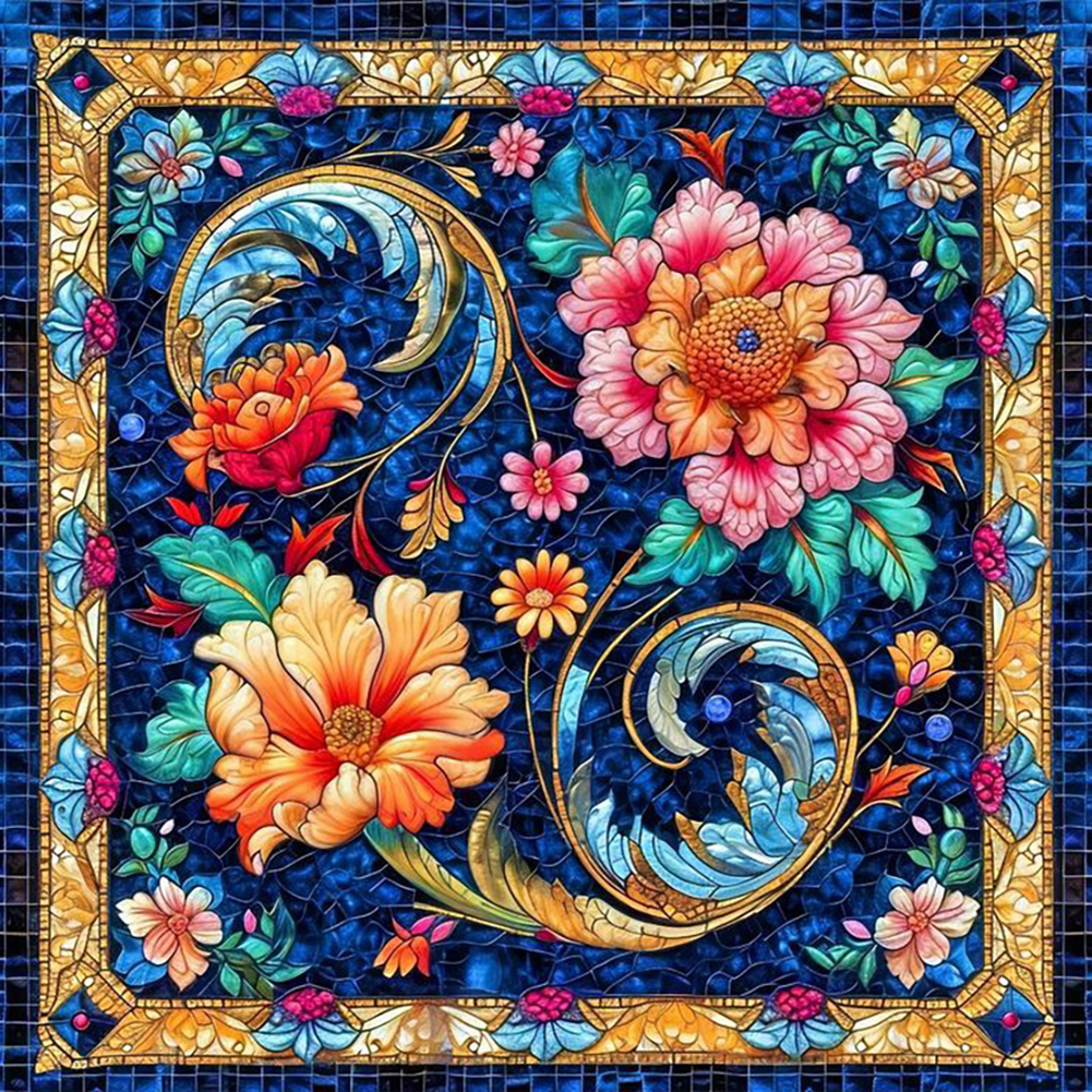Glass Style Flowers 40*40cm(canvas) full round drill diamond painting