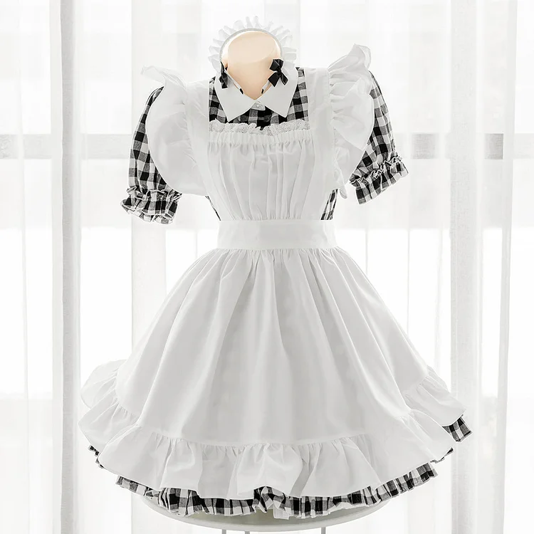 Cute Monochrom Gray Checkers Maid Uniform SS2091