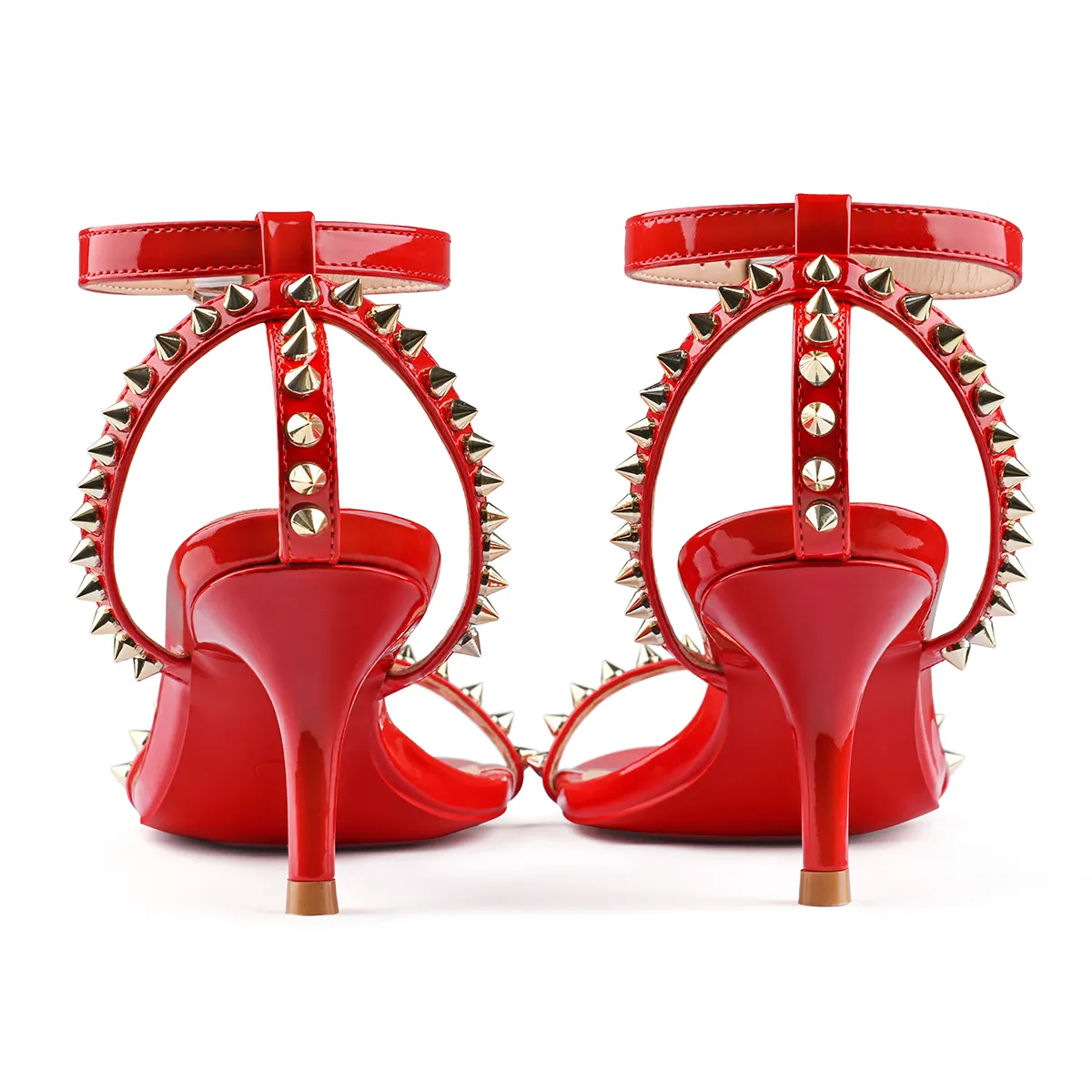 65mm Women's Sandals Red Bottom High Heels Open Toe Rivet Ankle Strap Kitten Heels Shoes-vocosishoes