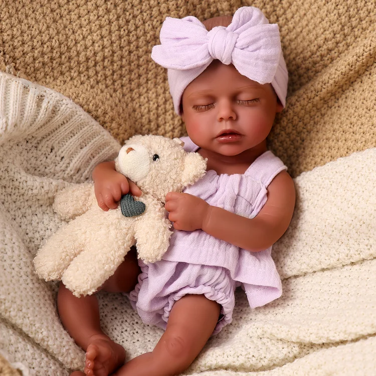 Babeside Lucy 12'' Realistic Silicone Sleeping Baby African American Little Infant Girl Emotional Comfort Companion