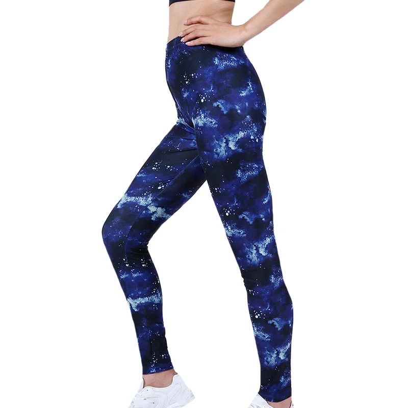 CUHAKCI Leggings Women's Space Dark Blue Leggins Print Pants High Quality Fitness Trousers Mujer Hot Gym Stretch Sportswear
