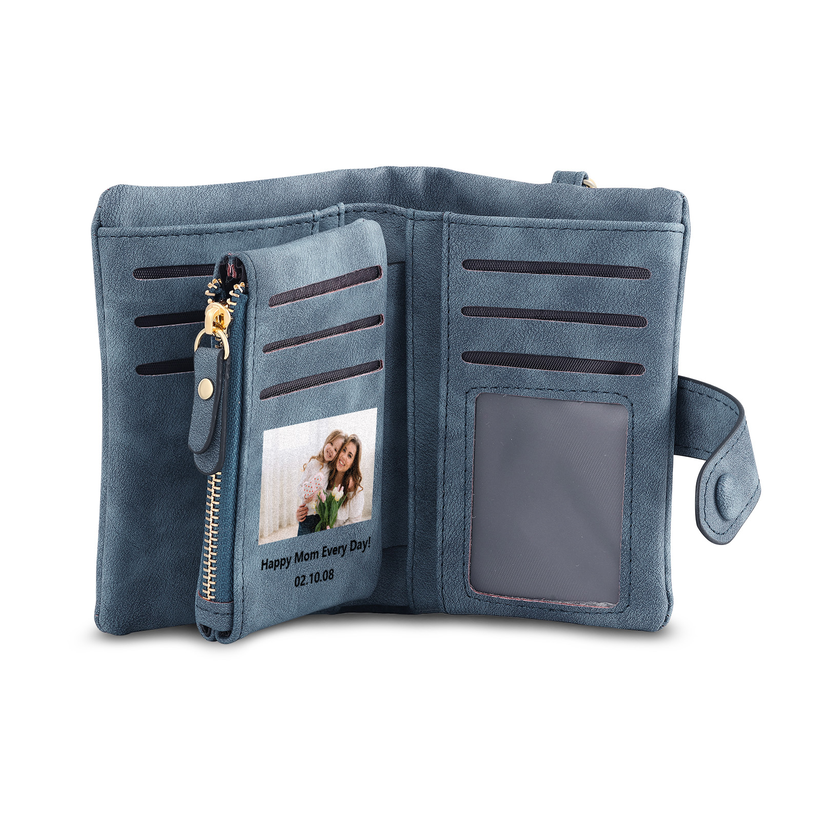 Portafoglio in PU pelle girasole con 1 letetra & 1 testo & 1 nome & 1 foto personalizzati per mamma/nonna