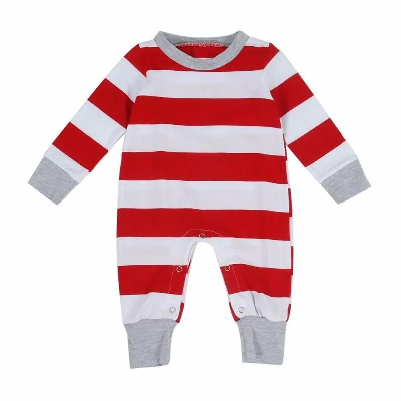 Christmas Family Matching Pajamas Sleepwear Sets Christmas Red Stripes Top and Pants