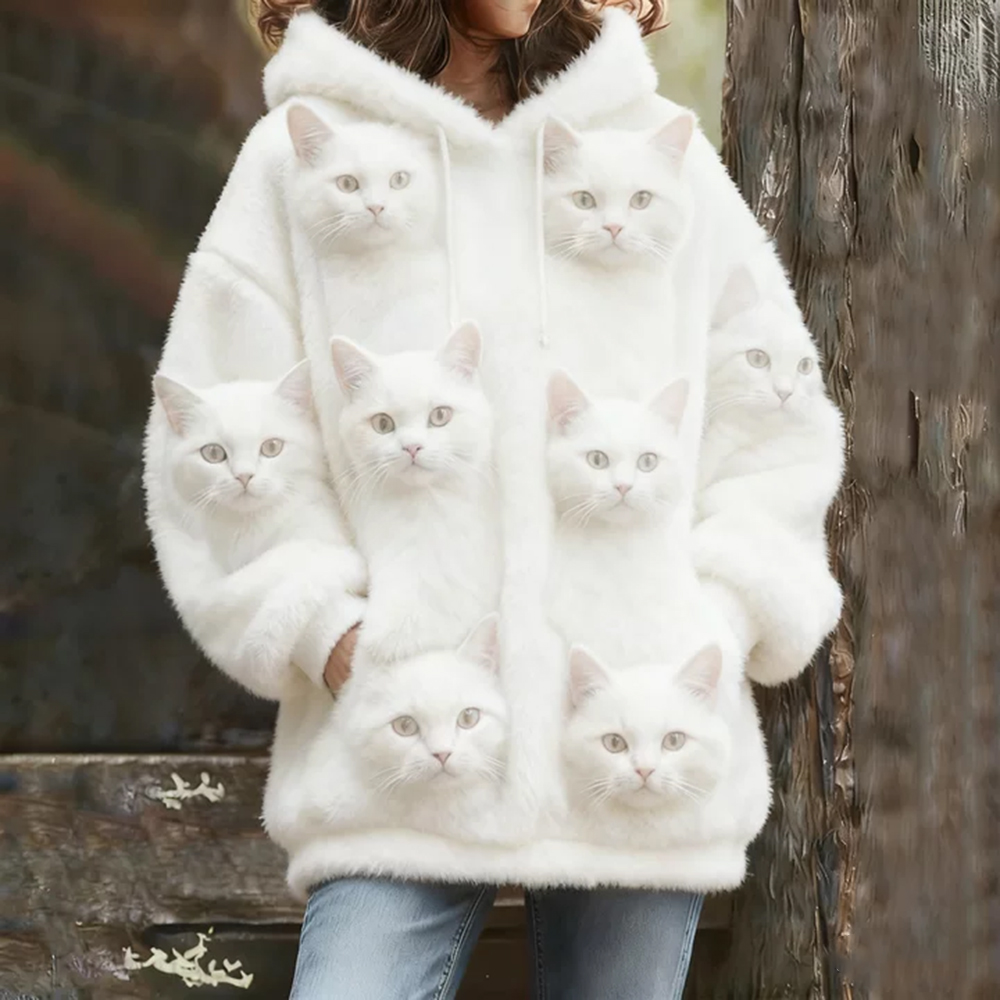 Probe Cute Cat Flannel Hoodie wearshes