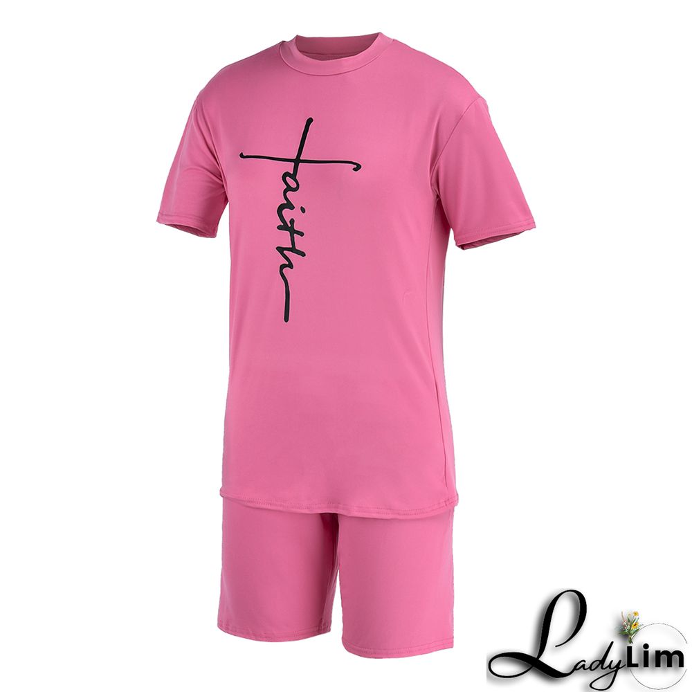 Grey Casual Print Split Joint O Neck Short Sleeve Two Pieces