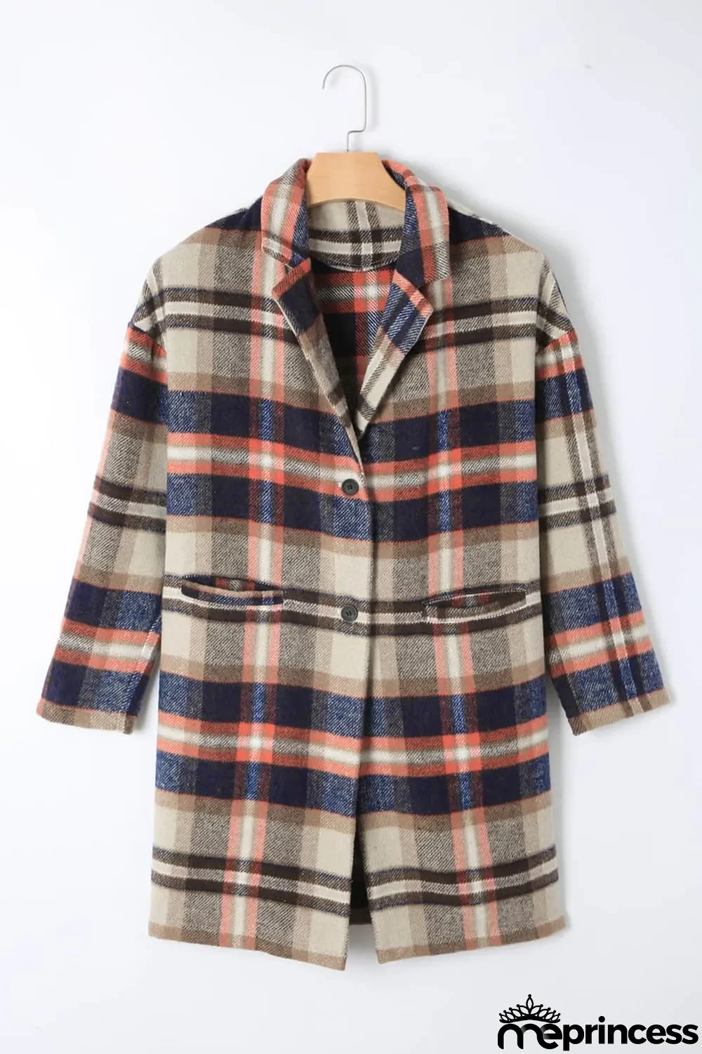 Khaki Plaid Button Up Lapel Jacket