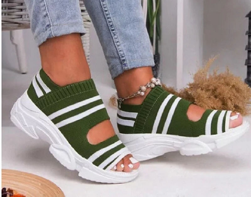 Summer Women Sandals Open Toe Wedges Platform Ladies Shoes Knitting Lightweight Sneakers Sandals Big Size 35-43 Zapatos Mujer