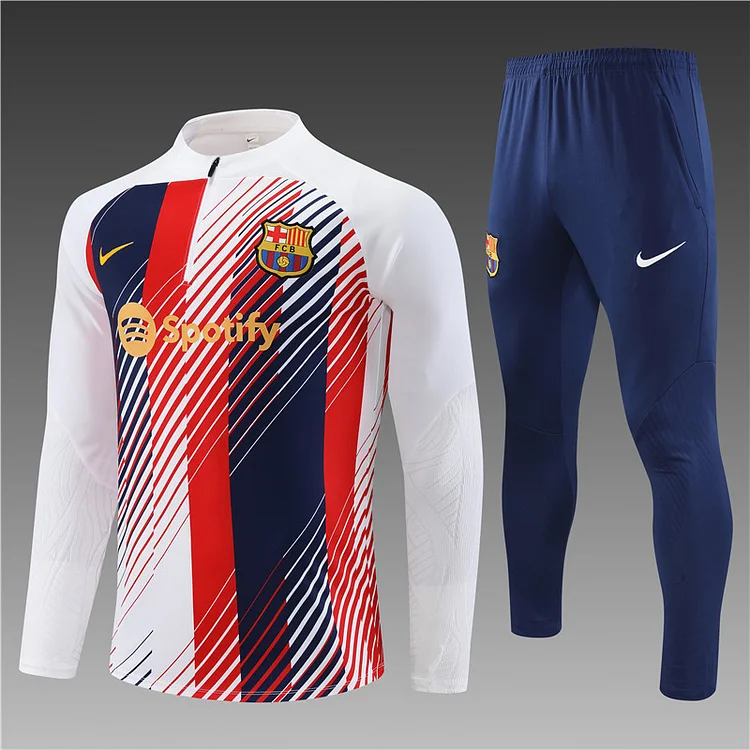 2023-24 Barcelona White Camouflage Half-zip Training Jersey