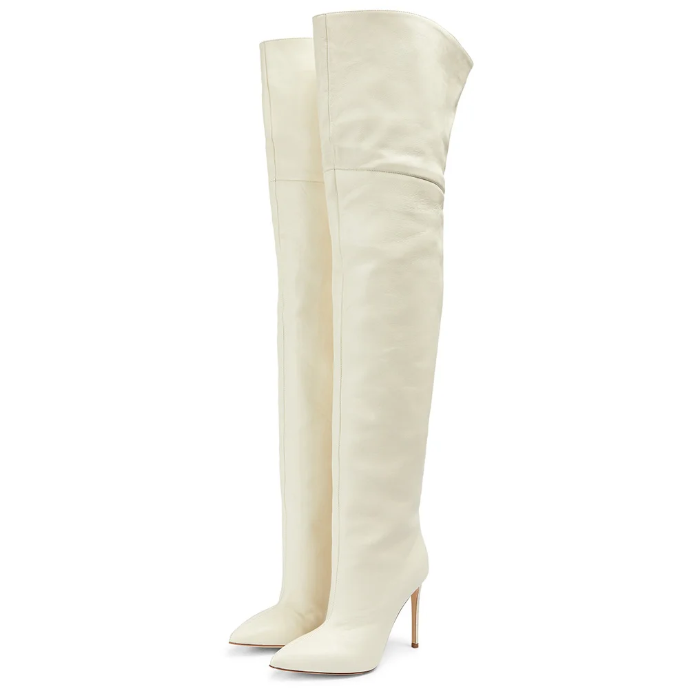 Women's Winter New Solid Color Plus Size Pointed Toe Fashion Sexy Over The knee high Thigh High boots Novameme