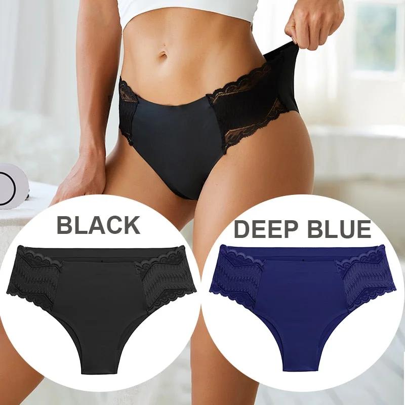 FINETOO 2PCS/Set Seamless Women Pantys Girls Lingerie High Waisted Lace Woman Briefs 8 Solid Colors S-XL Sexy Underpants Women