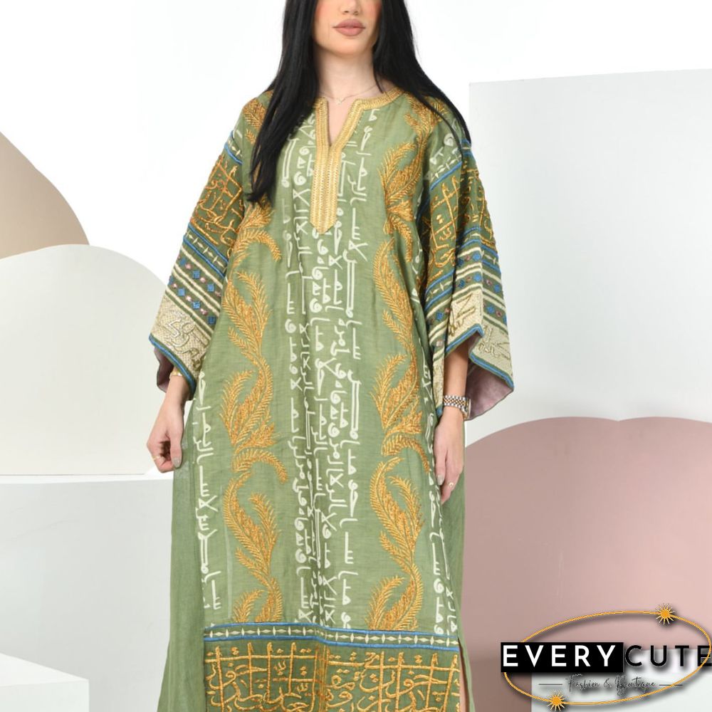 Rero Green Loose Pattern Kaftan