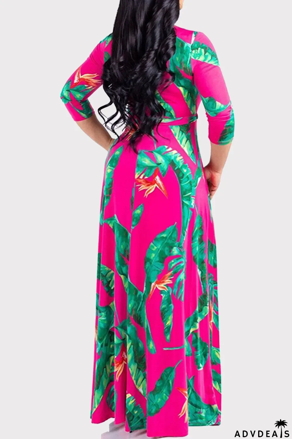 Multi-color Fashion Casual Print Bandage V Neck Long Sleeve Dresses