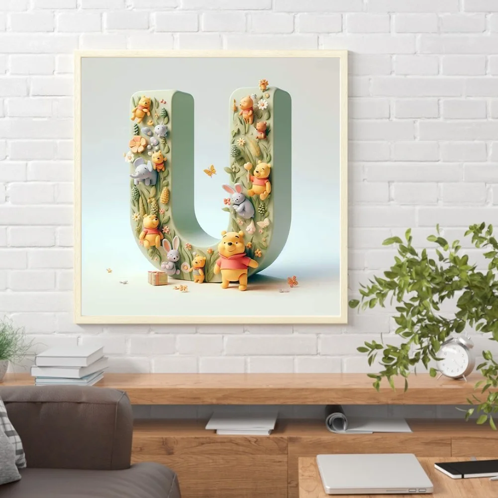 Full Round Diamond Painting 30*30cm - Winnie The Pooh'S 26 Letters U