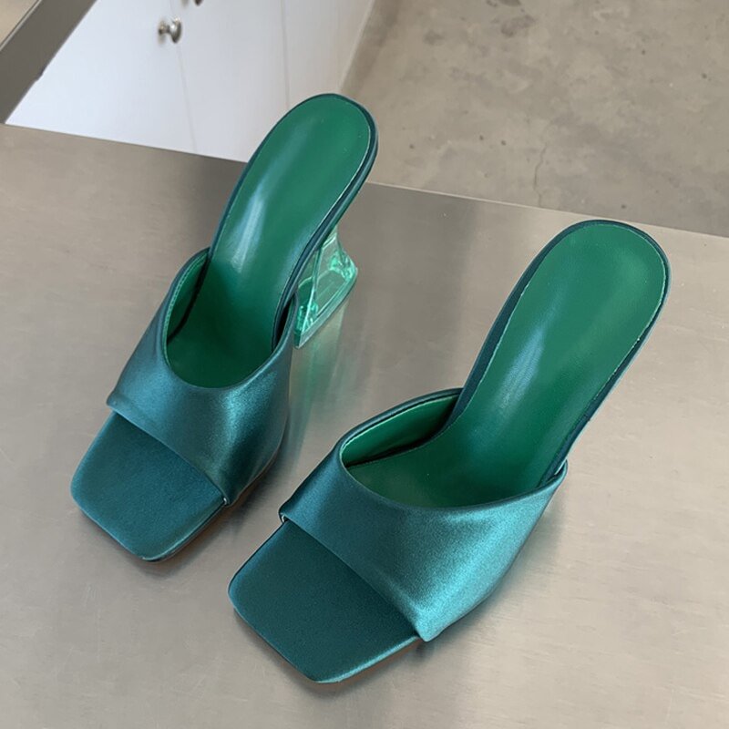 High Quality Cozy Slides Women Leather Slippers Fashion Strange Transparent Orange Heels Sandals Open Toe Summer Shoes Size 41