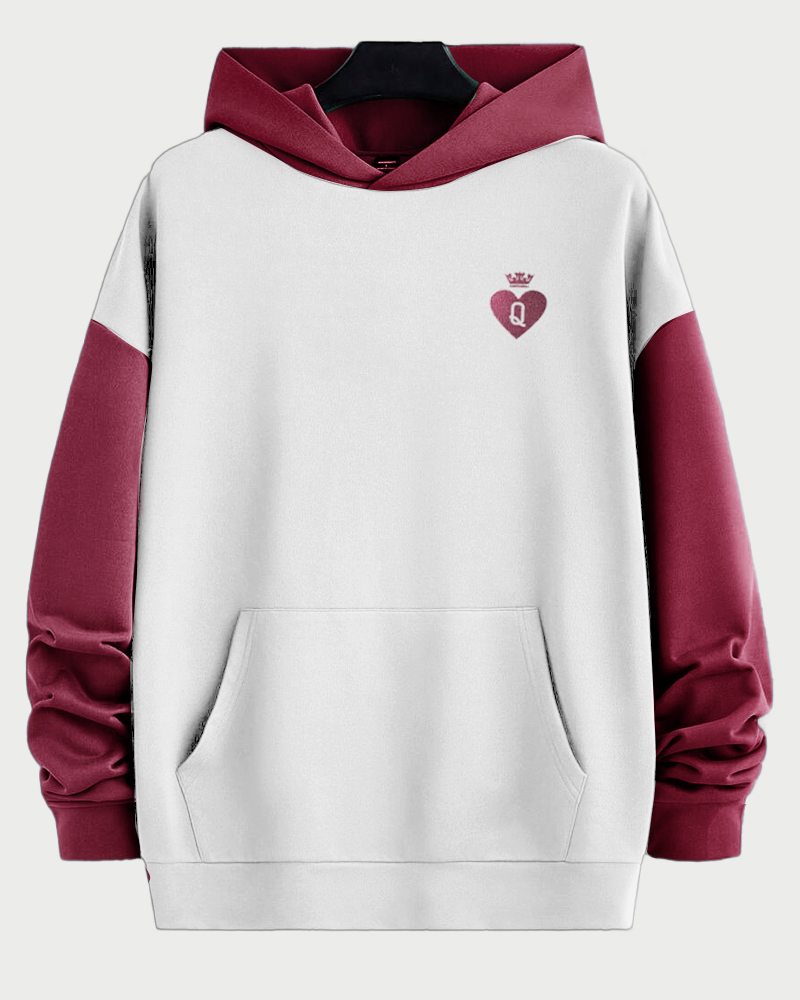 Couple Plus Size Contrast Color Playing Cards Print Hoodie Set
