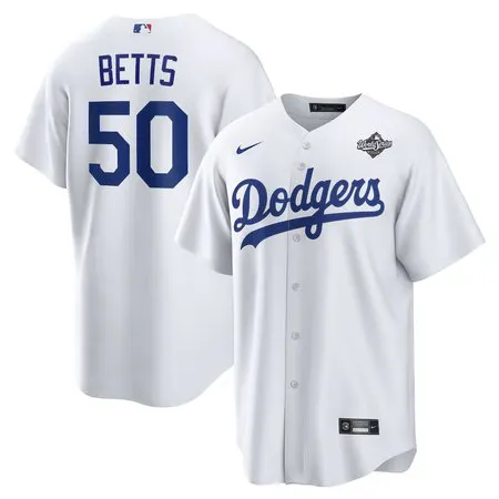 Youth Los Angeles Dodgers #50 Mookie Betts  White 2025 World Series Home Replica Player Jersey