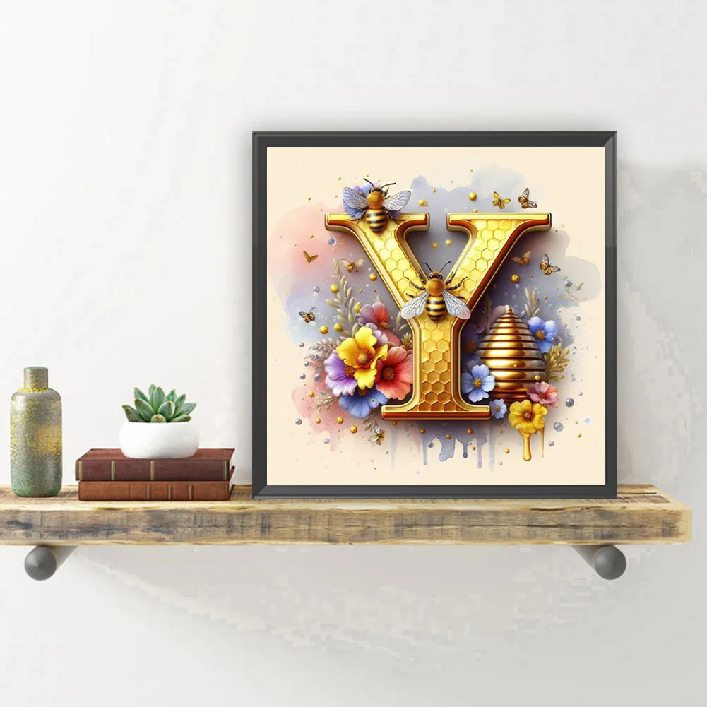 Full Round Diamond Painting 30*30cm - Bee Letter Y