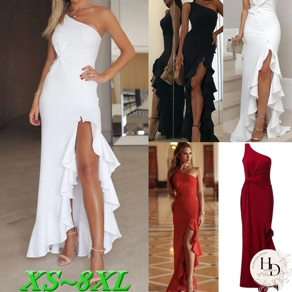 Hot Sale Dress Mermaid Maxi Dress One Shoulder Ruched Ruffle Formal Evening Split Dresses Plus Size