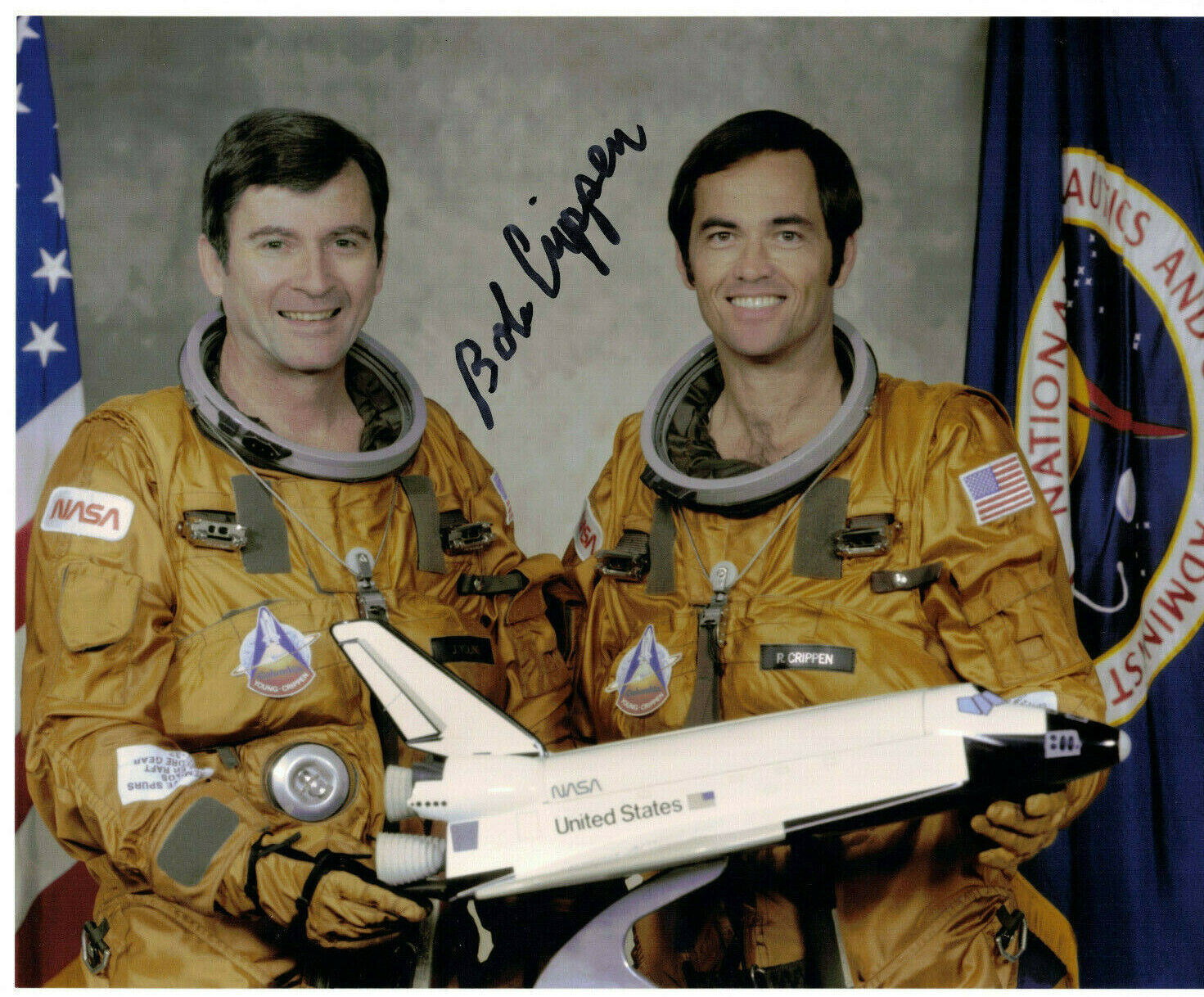 Bob Crippen Signed 8x10 Photo Poster painting Autograph, NASA, Astronaut, Pictured w/ John Young