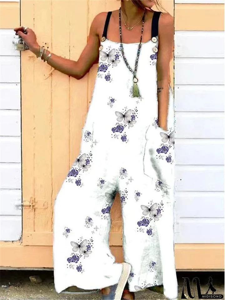 Women's Printed Loose Sleeveless Jumpsuits