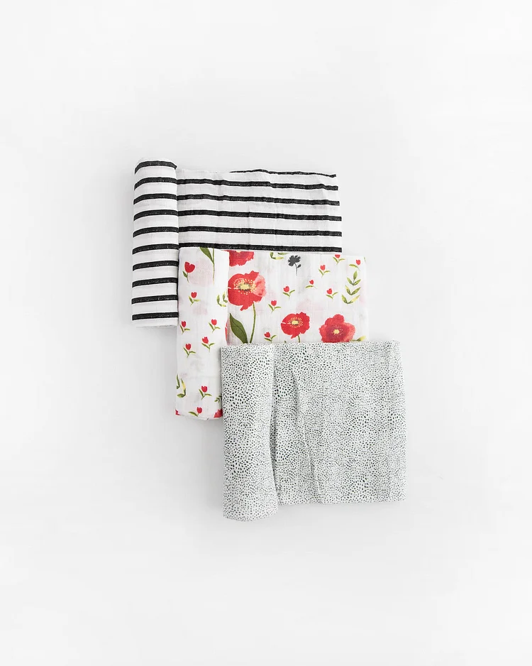 Cotton Muslin Swaddle Blanket 3 Pack - Summer Poppy 2