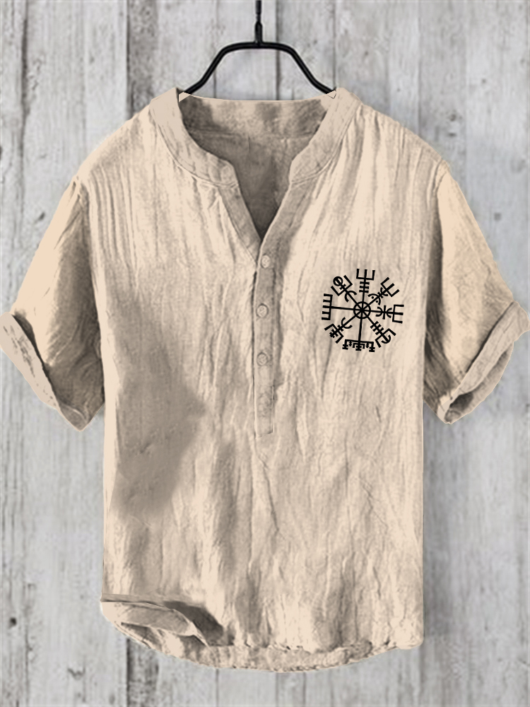 Comstylish Viking Ethnic Art Cotton Blend Henry Collar Shirt