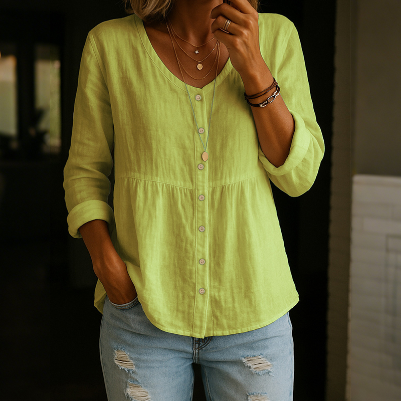 Casual Linen Blend Button-down Shirt wearshes