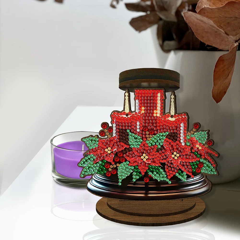 Wooden Red Flower Candle 5D DIY Diamond Painting Candle Holder Decor for Adults