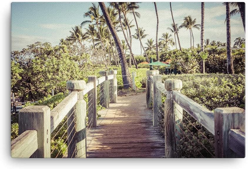 24x36 Maui Wailea Beach Path Canvas Print: Hawaii Boardwalk Wall Art Gift, Hawaiian Coastal Home Decor Picture, Tropical Photo for Office Living Room or Bedroom, Paul Velgos Fine Art Photography 24x36