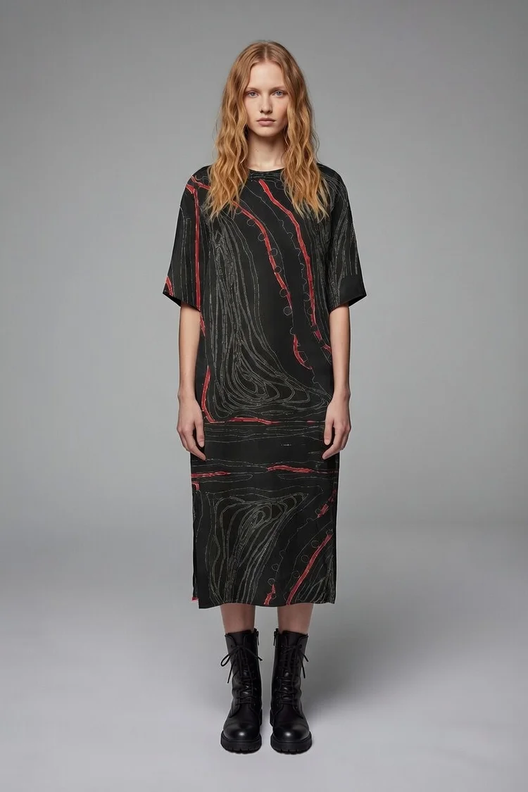 SHUHS Printed Slip Dress  - 15 Recycled Water Bottles - Black