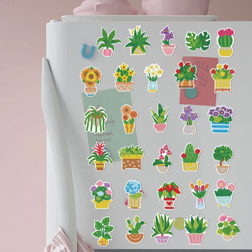 30Pcs DIY Plant Diamond Painting Fridge Magnet Fridge Stickers for Home Decor