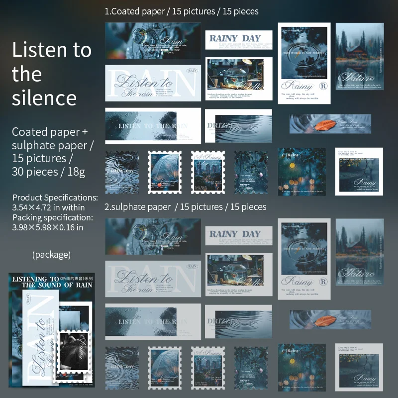Journalsay Listen To The Sound of Rain Series Vintage Landscaping Stamp Material 